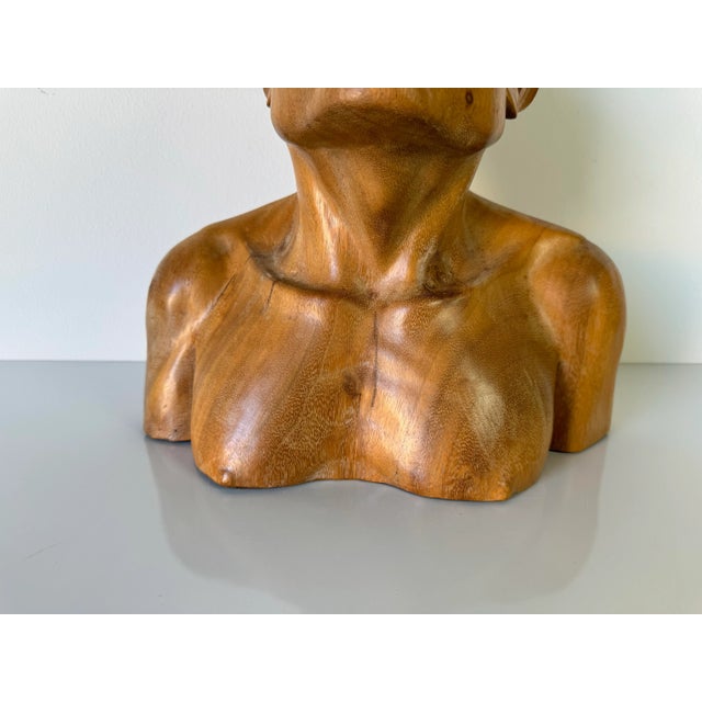 1980s Vintage Art Hand Carved Wood Man Bust - Head Sculpture/ Sold For Sale - Image 5 of 12