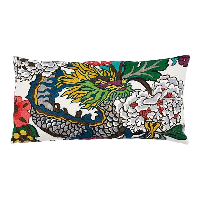 Schumacher Chiang Mai Dragon Pillow in Alabaster For Sale