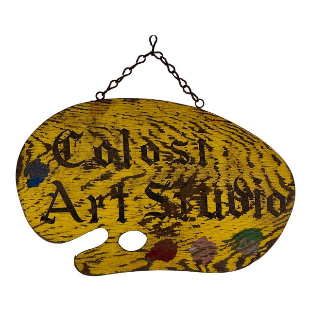 Double Sided 19th Century "Colosi Art Studio" Wood Trade Sign in Shape of Artist Palette For Sale