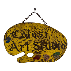 Double Sided 19th Century "Colosi Art Studio" Wood Trade Sign in Shape of Artist Palette