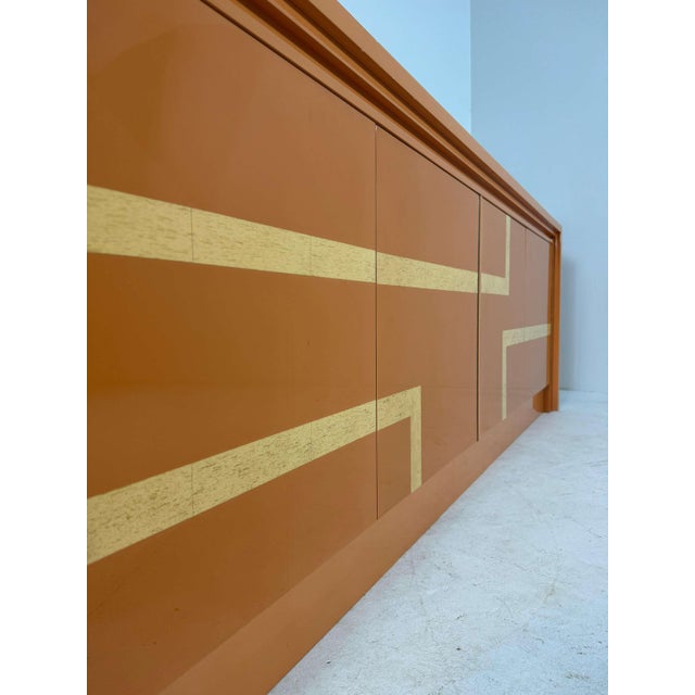 Italian Orange Lacquered Sideboard with Inlay, 1970s For Sale - Image 9 of 16