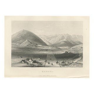 View of Kabul with Its Hilltop Walls and Encampment, 1859, Paper For Sale