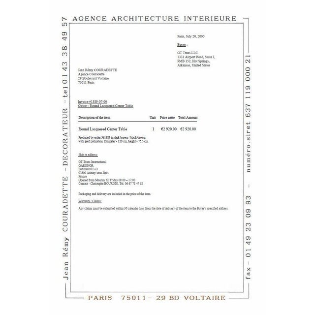 One-Off Round Lacquered Center Table with Gilt Edge by Jean-Rémy Couradette, France, 2000 For Sale - Image 6 of 7