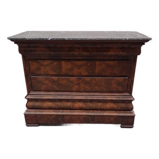 Early 19th Century French Restoration Walnut Marble Top Commode For Sale