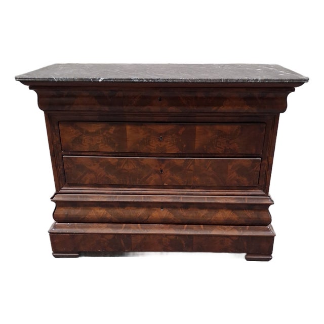 Early 19th Century French Restoration Walnut Marble Top Commode For Sale