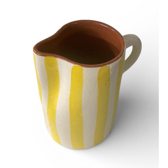 Hand Painted Moroccan Striped Ceramic Pitcher For Sale - Image 4 of 4