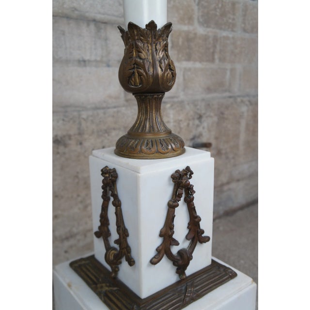 White Antique French Neoclassical White Marble & Bronze Pedestal Sculpture Stand For Sale - Image 8 of 12