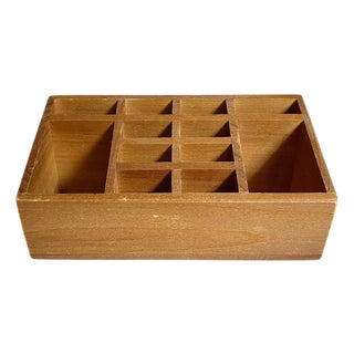 Vintage Wooden Divided Organizer: Rustic Mid-Century Storage Tray For Sale