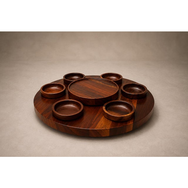 Mid-Century Modern Brazilian Modern Lazy Susan & Bowls in Rosewood, Tropic Art, Brazil, 1970s For Sale - Image 3 of 16
