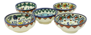 Artisan-Painted Morrocan Style Folk Art Pottery Bowls, S/5