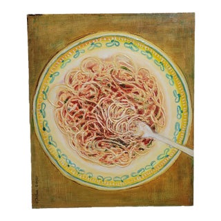 Still Life of a Plate of Spaghetti Oil on Panel For Sale