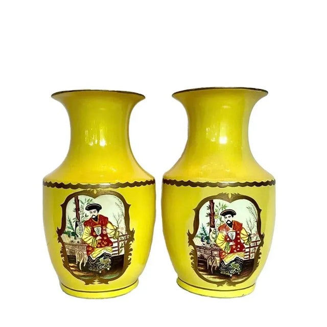 For your consideration we offer a pair of hand painted Asian portrait vases by Maitland-Smith, Ltd. Rarely seen, this...