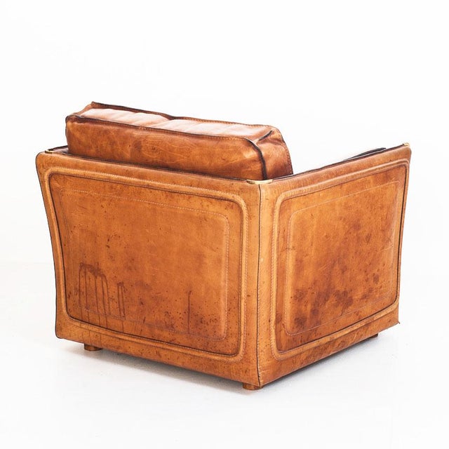 Industrial Vintage Camel Buffalo Leather Club Chair from Roche Bobois, France, 1980s For Sale - Image 3 of 18
