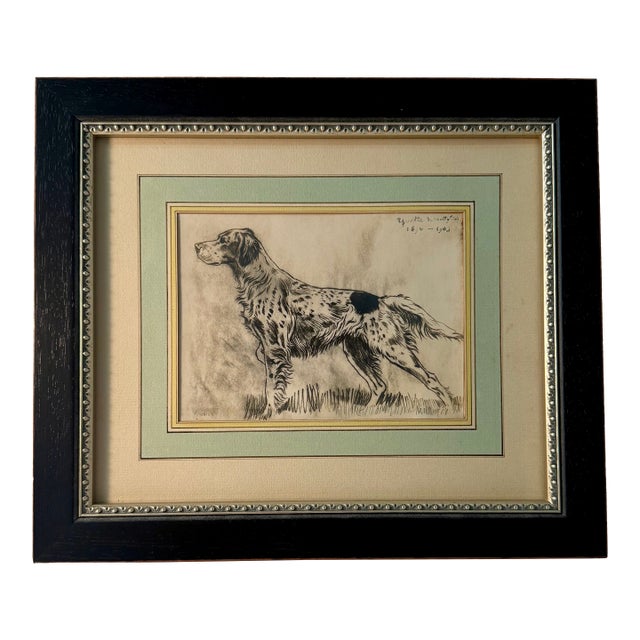 Antique, Original Sketch, English Setter, French 1903 For Sale