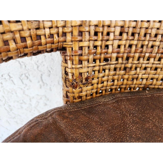 Kreiss Bamboo Barstools Leather Pair For Sale - Image 12 of 13