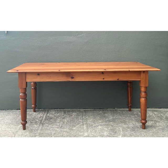 Farmhouse Vintage Knotty Pine Farm Table For Sale - Image 3 of 12