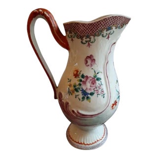 Antique 18th Century Chinese Export Famille Rose Porcelain Claret Wine Ewer Jug Pitcher For Sale