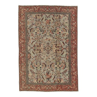 Antique Oushak Carpet, Handmade Oriental Rug, Pale blue, Coral Taupe, Cream Fine For Sale