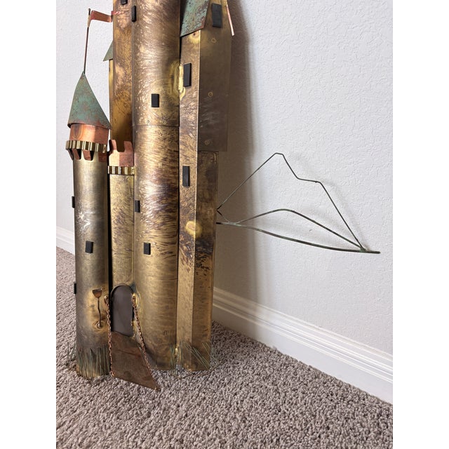 1970s Signed Curtis Jere Mid-Century Modern Fantastical Tower Village Wall Sculpture, Copper & Brass For Sale In Austin - Image 6 of 13