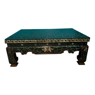 1990s Mid Century Black Chinoiserie Square Coffee Table by Baker For Sale