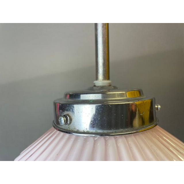 Art Deco Style Pink Ribbed Glass Hanging Lamp for Living Room or Hall, 1960s For Sale - Image 10 of 11
