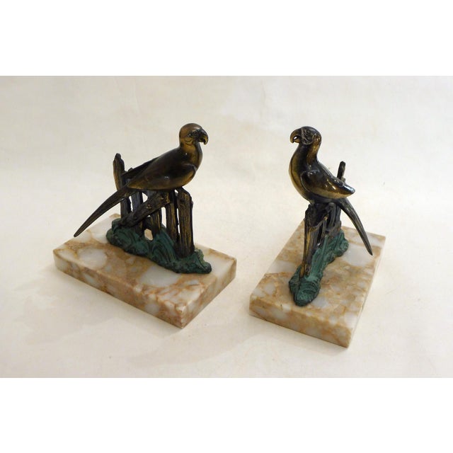 Art Deco Style Parrot Bookends on Marbled Stone Bases, 1950s, Set of 2 For Sale - Image 3 of 10