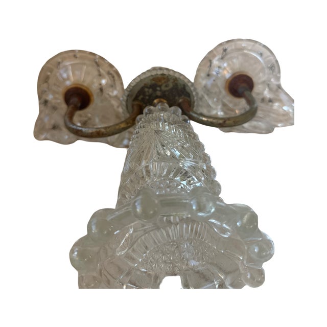 Antique Victorian Pressed Glass Three-Arm Girandole Candelabra For Sale - Image 9 of 14