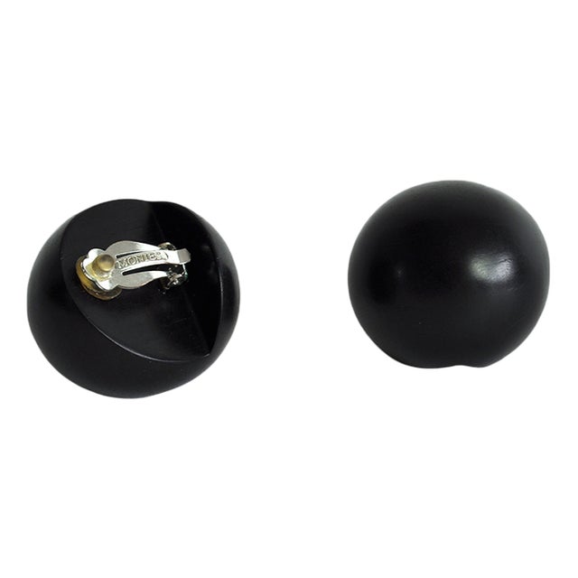 Spherical Black Ear-Clips in Ebony from Monies, Denmark, 2000s, Set of 2 For Sale