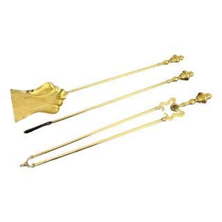 Antique Victorian Brass Fire Irons, 1880, Set of 3 For Sale