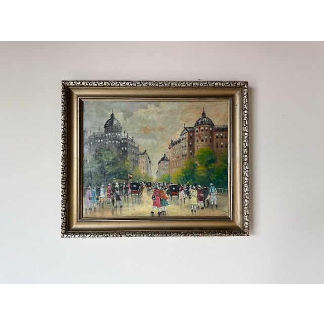 Street Art 1950s Vintage Parisian Street Landscape Oil on Canvas Painting, Unsigned For Sale - Image 3 of 10