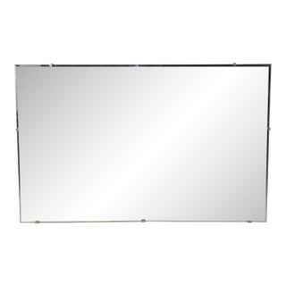 Mid Century Modern Long Rectangular Wall Mirror With Beveled Edge and Brass Accents For Sale