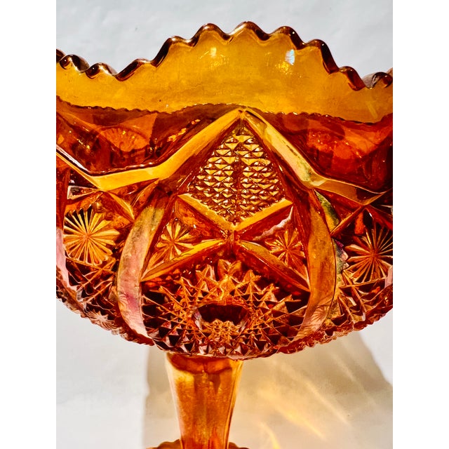 Vintage Fenton Carnival Glass Compote in Iridescent Amber 8" Tall For Sale In Washington DC - Image 6 of 9