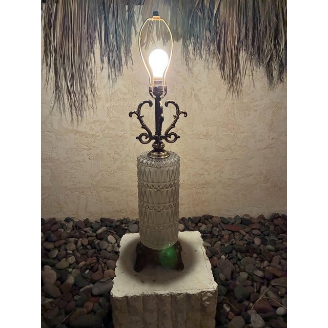 Antique Victorian Cut Glass With Brass Table Lamp For Sale - Image 4 of 4