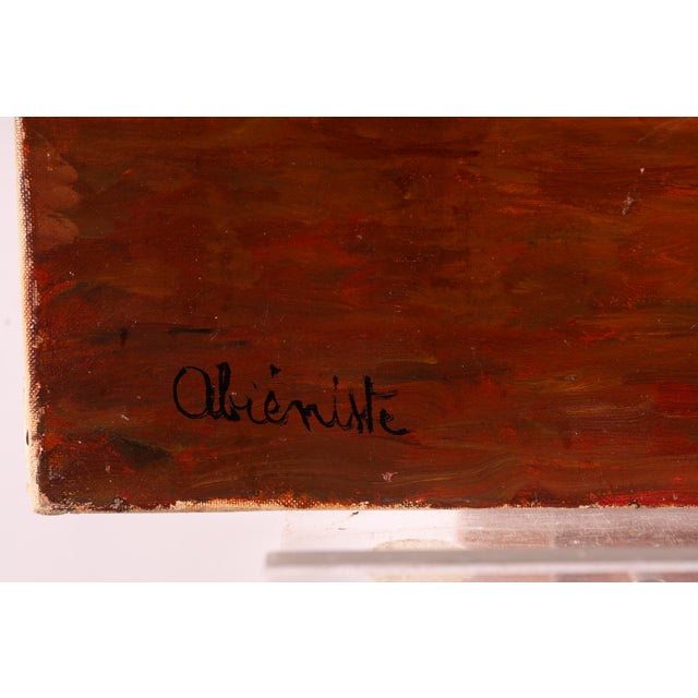 Signed "Abiéniste" in the lower left corner. This poetic and visually striking oil painting presents a dreamlike landscape...