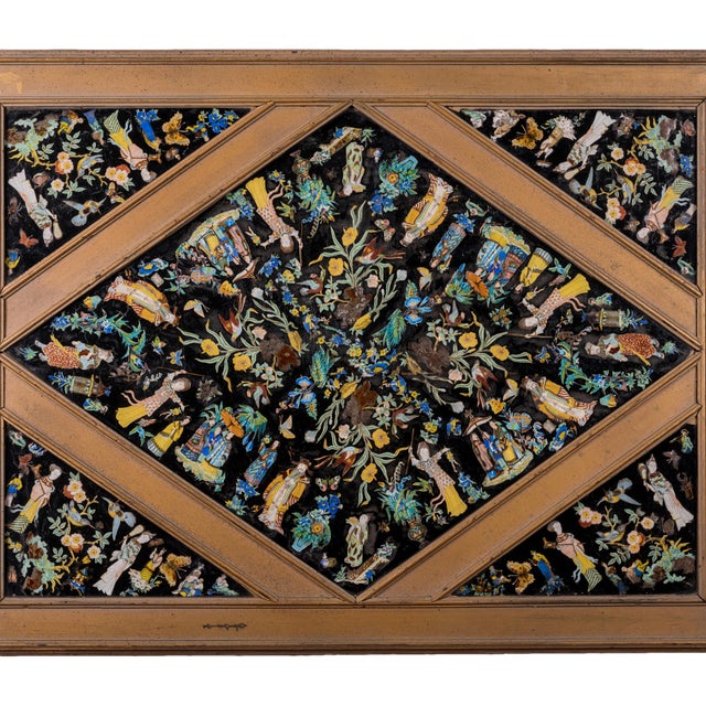 A chinoiserie eglomise and decoupage five part glass panel in gilt frame, English, 19th century. 40 inches wide by 30...