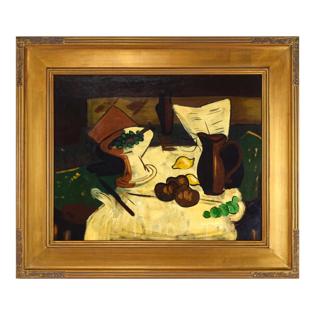 Vintage Mid Century Cubist Still Life Oil Painting Signed "Myk" For Sale