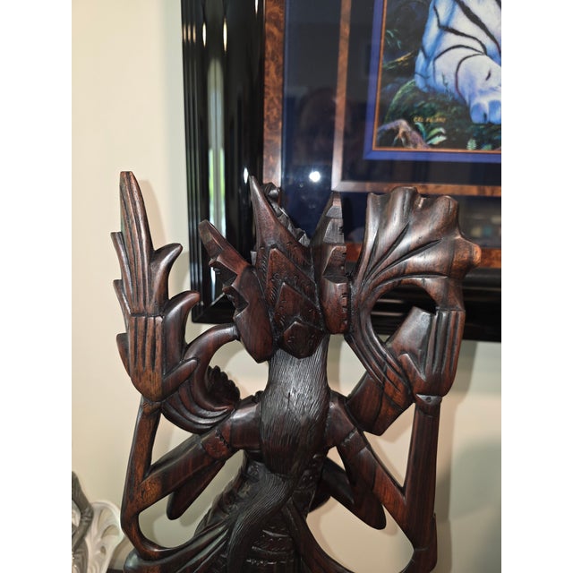 Mid 20th Century Art Deco Balinese Modernist Macassar Ebony Sarasvati Swan Rider Sculpture For Sale - Image 14 of 18