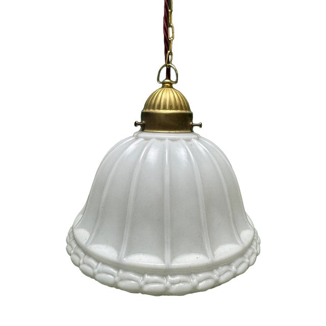 Vintage Opal Glass Pendant Light, 1920s For Sale