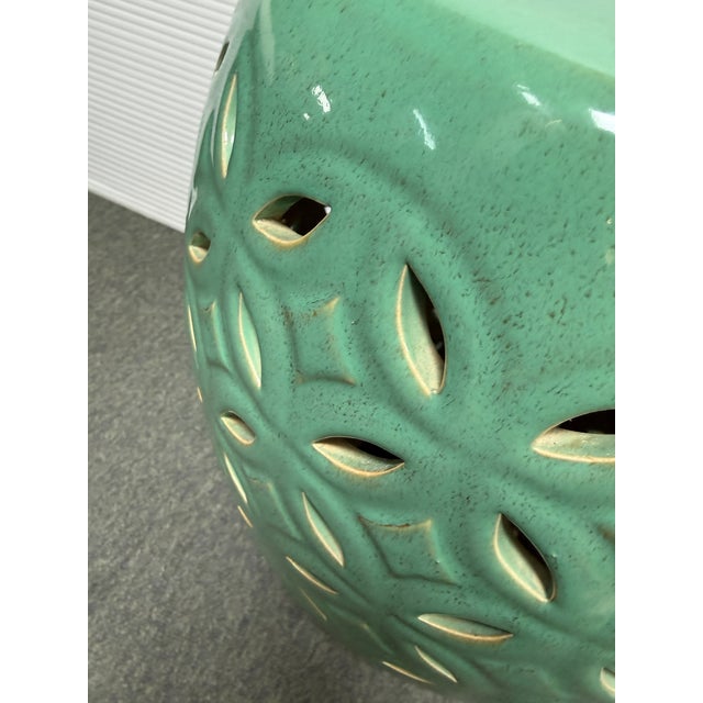 Glazed Ceramic Outdoor Garden Stool, Turquoise For Sale - Image 11 of 12