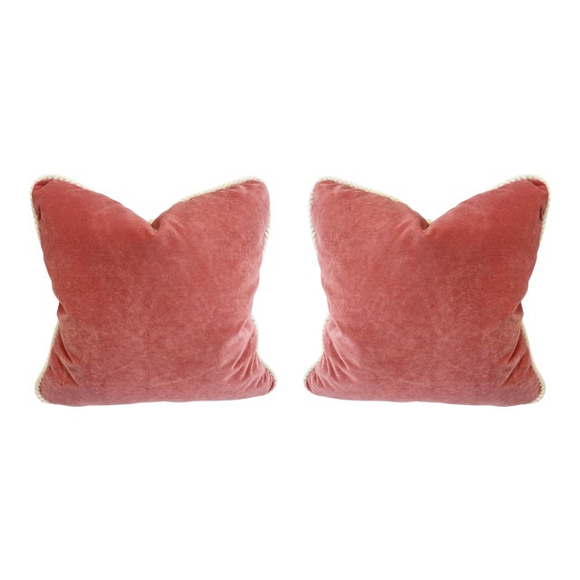 Designer Rose Velvet Pillows - A Pair For Sale