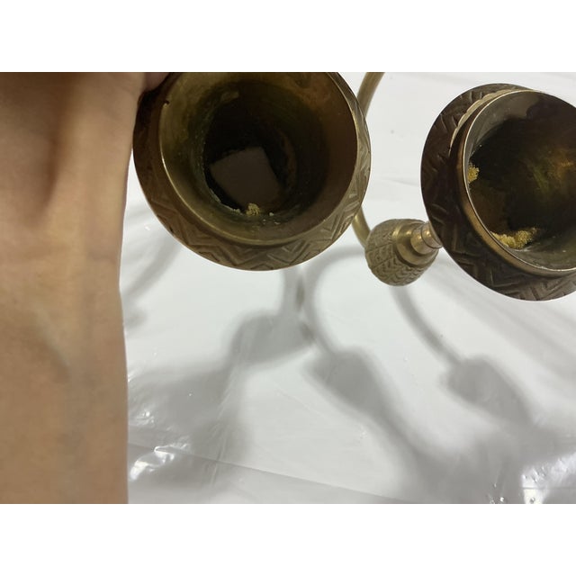 Mid-Century Modern Vintage Brass Floral Basket & Tulip Double Candle Wall Sconce – Made in India For Sale - Image 3 of 4
