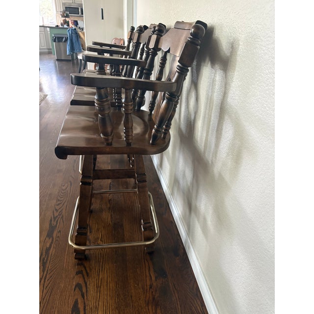 1981 Vintage Oak Swivel Bar Stools, Attributed to Virginia House, Set of 3 For Sale - Image 12 of 12