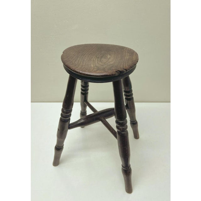 Early Rustic English Victorian Elm Wood Stool, 1900s For Sale - Image 3 of 15