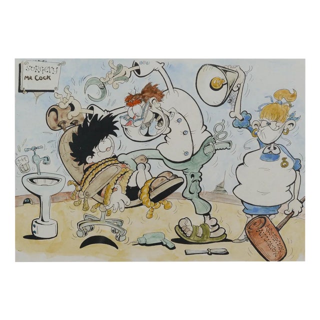 Dennis the Menace Beano Cartoon Dentist Visit, Original Ink & Watercolour For Sale