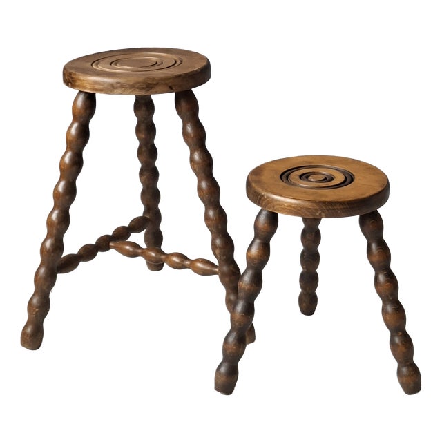 Vintage French Bobbin Stools, 1960s, Set of 2 For Sale