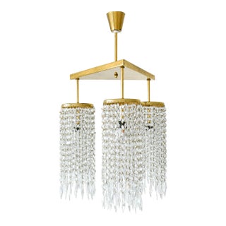 Vintage Jablonecke Sklarny Bohemian Glass Chandelier, Solid Brass, 3-Light, 1970s For Sale