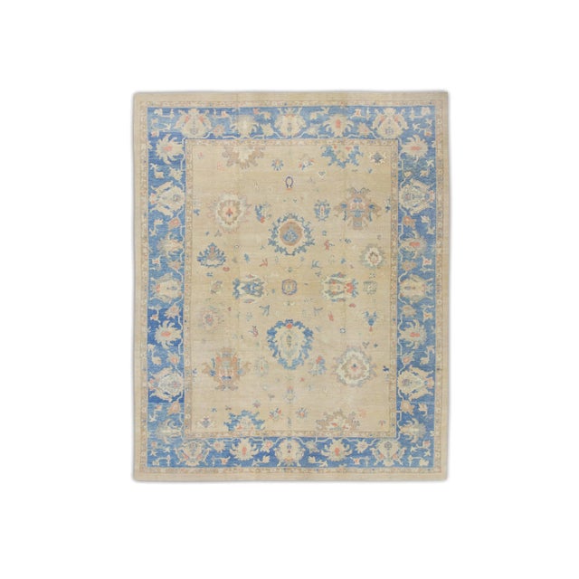 Textile Early 21st Century Tan & Blue Handwoven Turkish Oushak Rug 11'8" X 14'9" For Sale - Image 7 of 7
