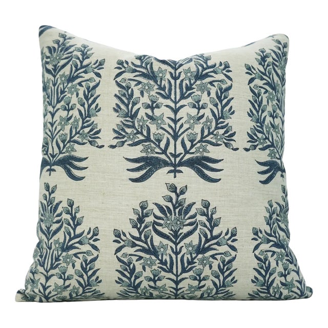 Fabdivine Vrindavan Pattern Hand Printed Linen Blend Pillow Cover-24x24 For Sale