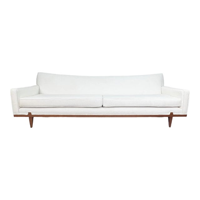 Mid Century Tuxedo Sofa in White Boucle For Sale