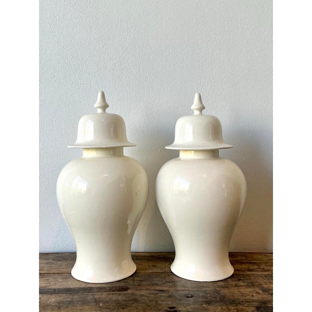Vintage Glazed Ceramic Lidded Urns - A Pair For Sale - Image 11 of 12